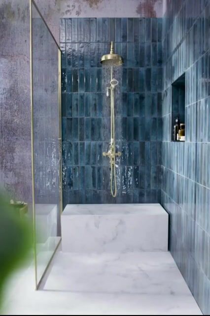Sophisticated Bathroom With Blue Subway Tiles | Material Depot
