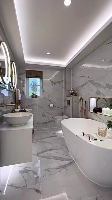 Chic Bathroom With High End Glossy Marble Tiles | Material Depot