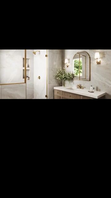Elegant Modern Bathroom with Marble Accents and Gold Fixtures | Material Depot